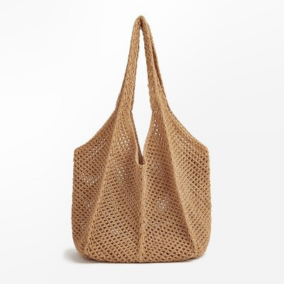 Women's Beachwear Knit Neutral Crochet Mesh Tote Bag - Cupshe-F-Beige | Target