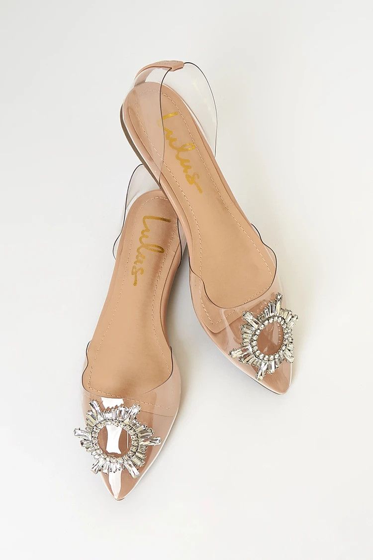 Myral Light Nude Rhinestone Pointed-Toe Flats | Lulus (US)