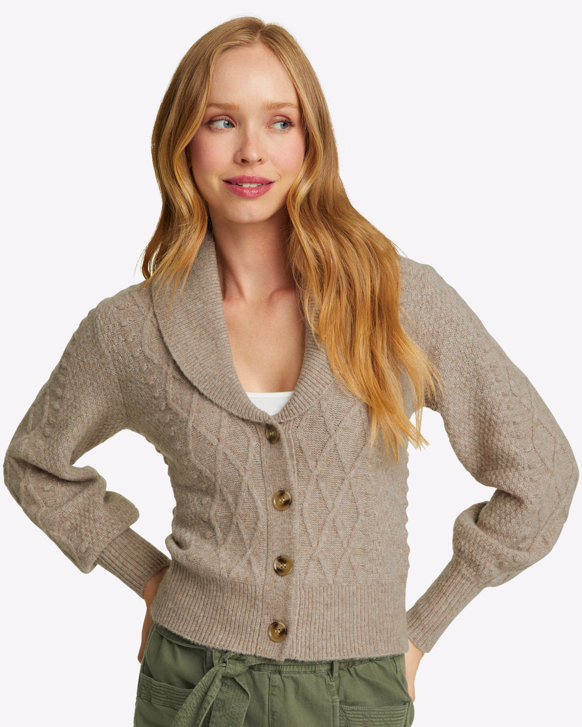 Marled Tuxedo Cardigan in Beige | Draper James (US)