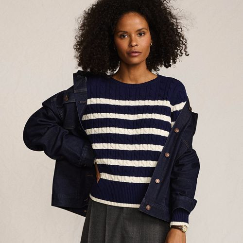 Women's Tall Drifter Modern Cable Crew Sweater - Lands' End - Blue - S | Lands' End (US)