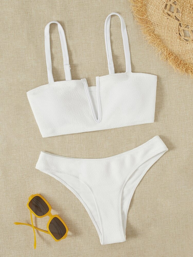 Solid V Wired Bikini Swimsuit | SHEIN