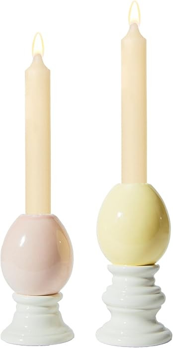 WDS WONDROUS Easter Candle Holders Set, 2PCS Pink & Yellow Easter Decorations Taper Candle Sticks... | Amazon (US)