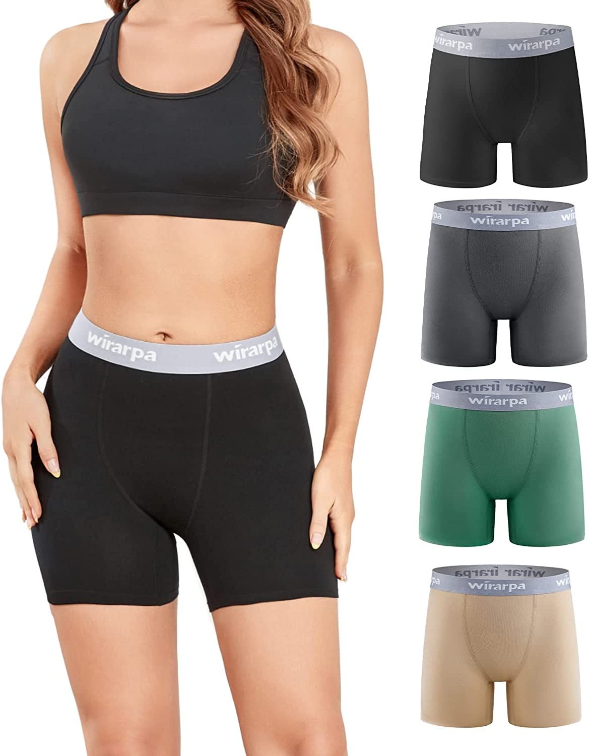 wirarpa Women's Boxer Briefs Cotton Underwear Anti Chafing Boy Shorts Panties 5.5" Inseam 4 Pack | Amazon (US)