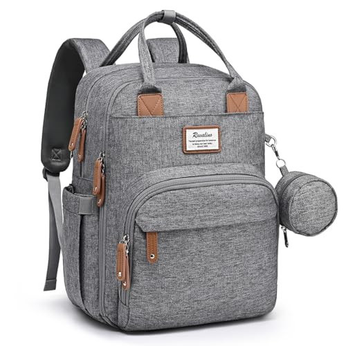 RUVALINO Diaper Bag Backpack-Multifunction Travel Baby Diaper Bag with Changing Pad, Insulated Bottle Holders & Pacifier Case, Large Capacity, Waterproof, Gray | Amazon (US)