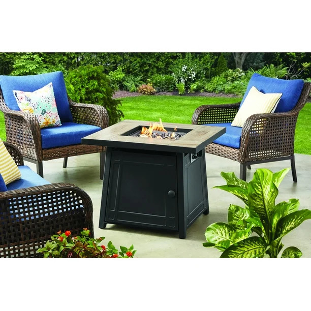 Mainstays 30" Square Ceramic Tiletop Outdoor Gas Fire Pit Table | Walmart (US)