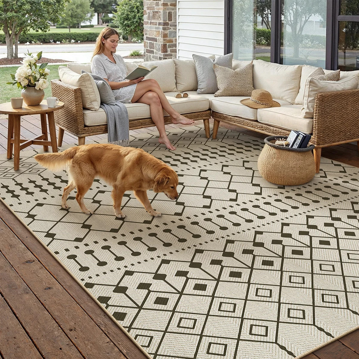 Geovia Herringbone Indoor Outdoor Area Rug | Wayfair North America