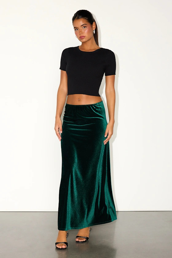 Aviona Emerald Velvet Mid-Rise Maxi Skirt | Lulus