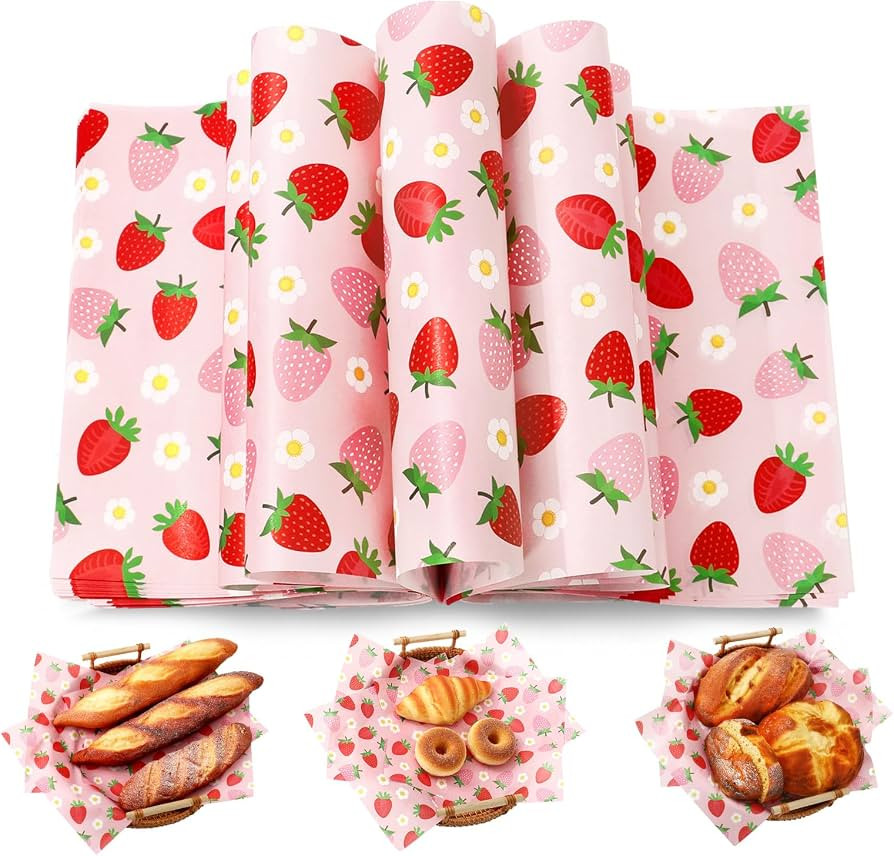 Whaline 150 Pcs Strawberry Wax Paper Pink Red Deli Paper Sheets Waterproof Oil-Proof Strawberry F... | Amazon (US)