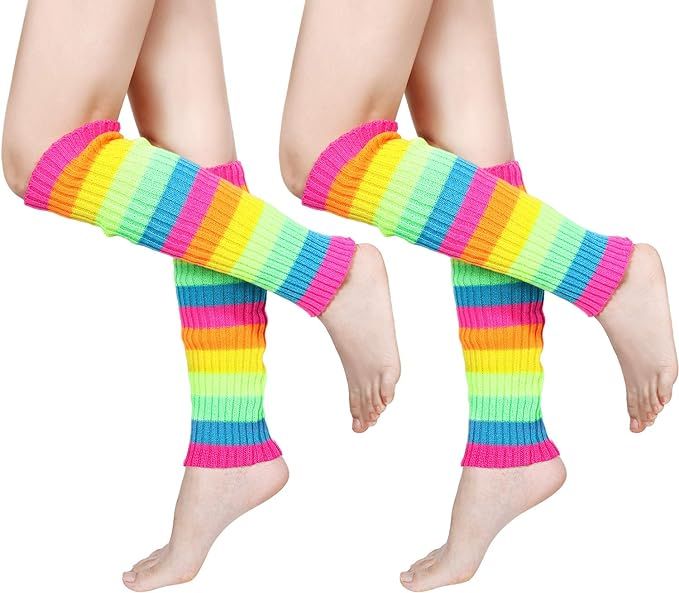80s Women Neon Leg Warmers Knit Ribbed Leg Warmer for Party Accessories | Amazon (US)