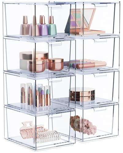 Sorbus Clear Stackable Storage Drawers - 8 Pack Acrylic Drawer Organizer for Vanity, Bathroom Makeup Organizer, Kitchen Cabinets, Undersink - Plastic Storage Bins for Home Organization and Storage | Amazon (US)