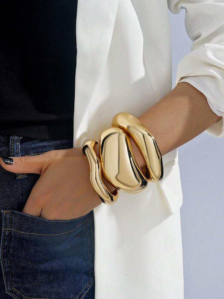 1set Gold Color Luxurious Snake Wave Minimalist Smooth Bangle Bracelet, Suitable For Work, Party,... | SHEIN