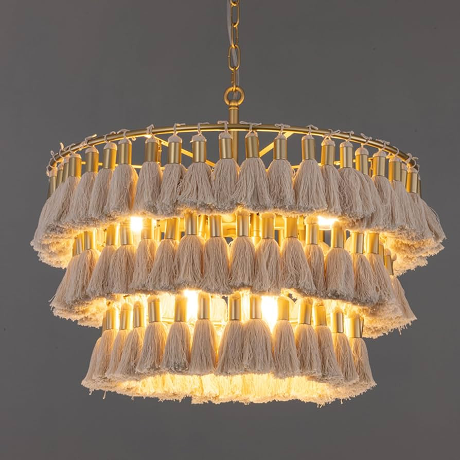 TOCHIC Boho Chandelier, 8-Light Gold Coastal Chandelier Handmade Fringe Chandelier Ceiling Light ... | Amazon (US)