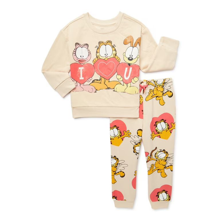 Toddler Garfield Valentine’s Day Crewneck Sweatshirt and Joggers Set, 2-Piece, Sizes 12M-5T - W... | Walmart (US)