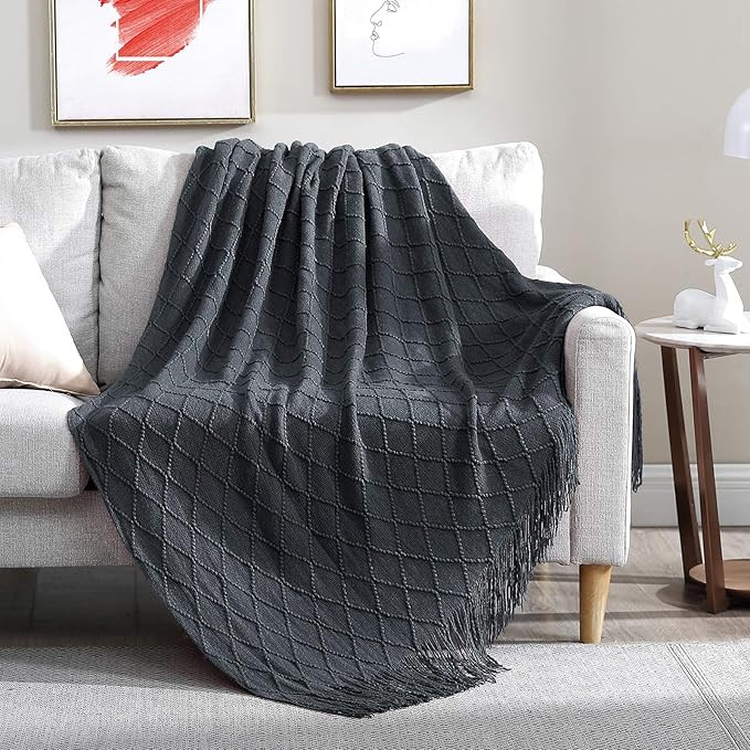 Walensee Throw Blanket for Couch, 50 x 60 Dark Grey, Acrylic Knit Woven Summer Blanket, Lightweig... | Amazon (US)