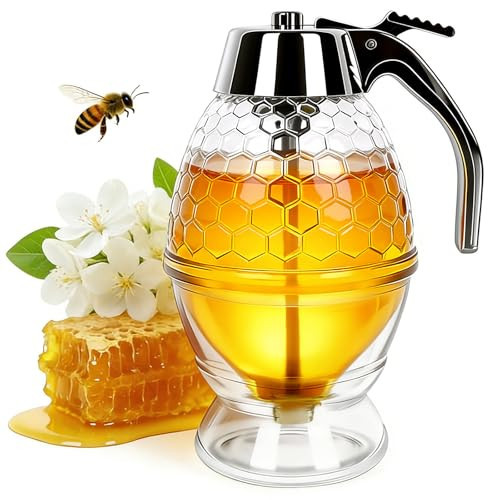 Mllzhauib Honey Dispenser, No Drip Glass with Stand, Maple Syrup Honey Container, Elegant Honeycomb Design for Home Decor for Any Occasion | Amazon (US)