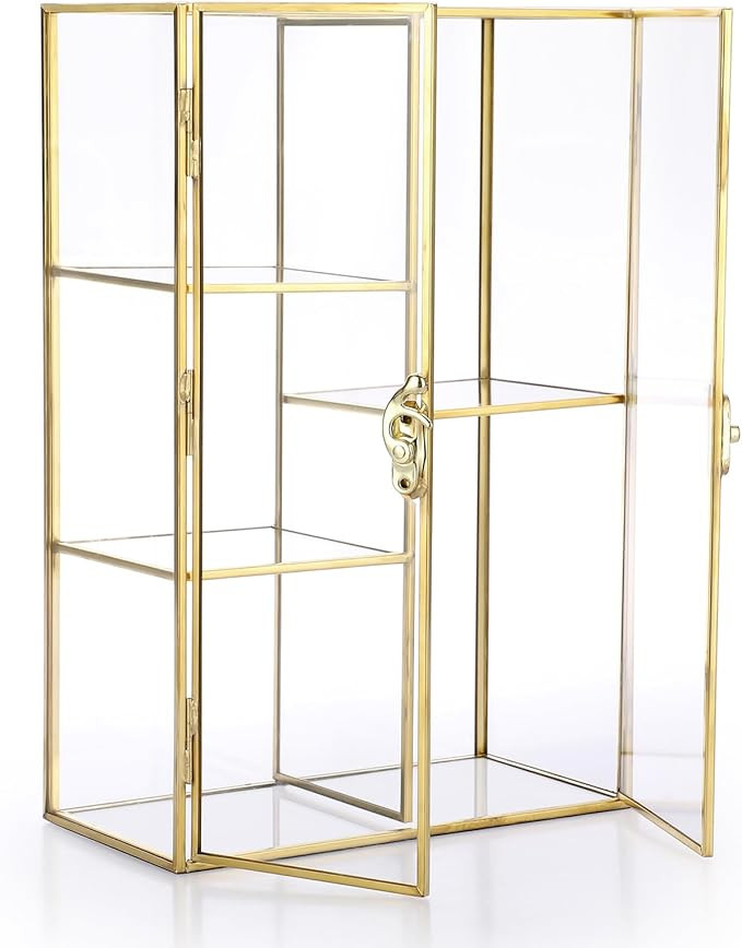 ELLDOO 5 Slots Clear Glass Storage Box, Gold Jewelry Makeup Display Organizer Case, Decorative To... | Amazon (US)