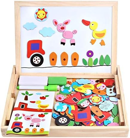 Wooden Toy Magnetic Board Puzzle Games , Double Side Jigsaw &Drawing Sketchpad Writing Dry Erase ... | Amazon (US)