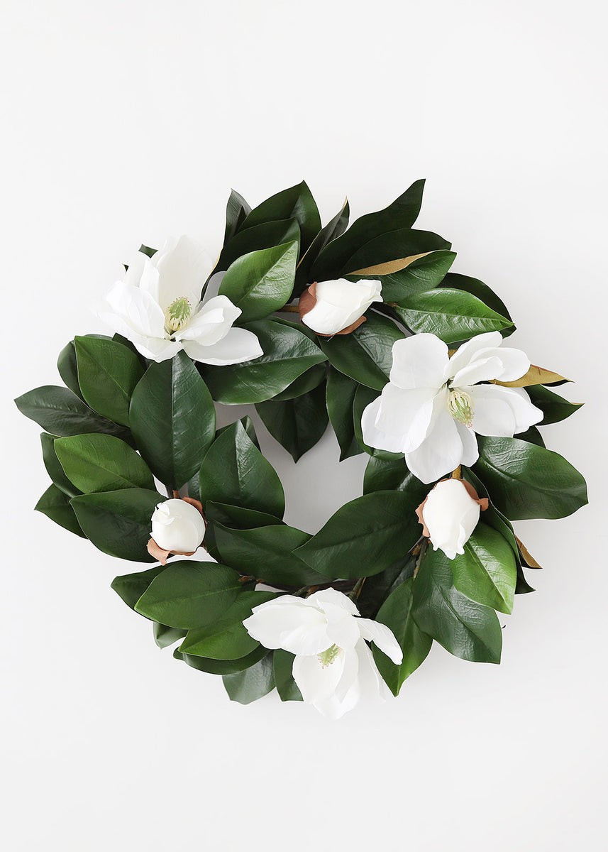 Artificial Magnolia Leaf and Flower Wreath - 22 | Afloral (US)