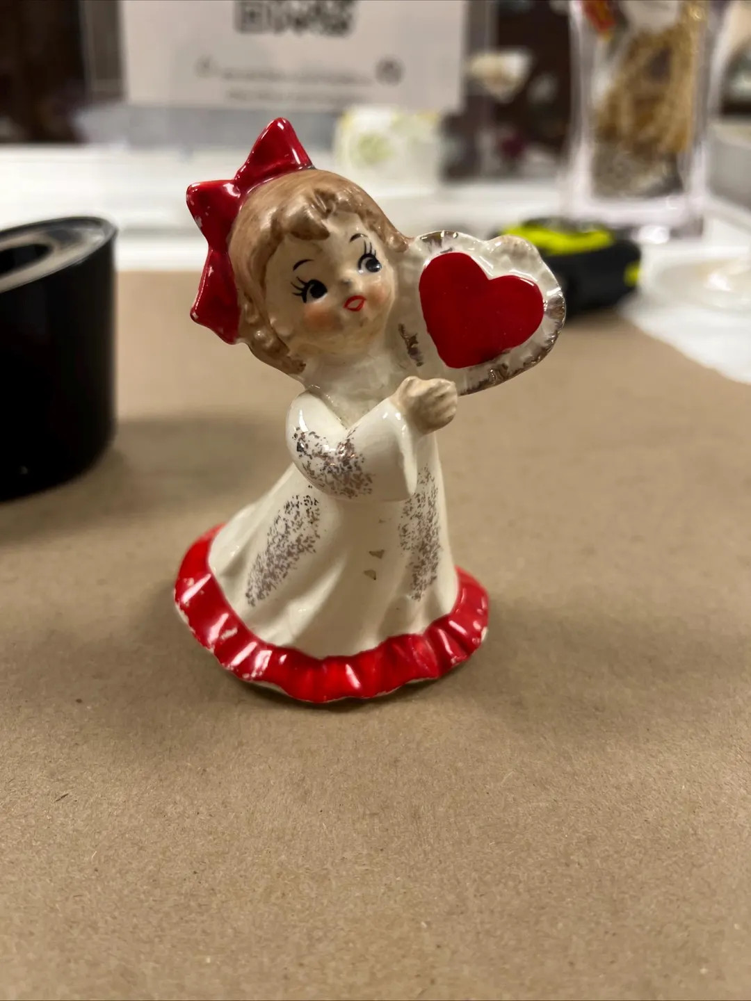 Vintage Valentine Lefton Girl in Dress Holding Heart 376 - Etsy | Etsy (US)