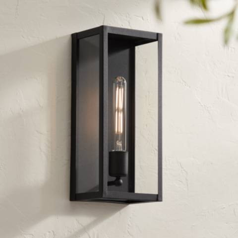 John Timberland Cornell 14 1/4" High Sand Black Box Outdoor Wall Light | Lamps Plus