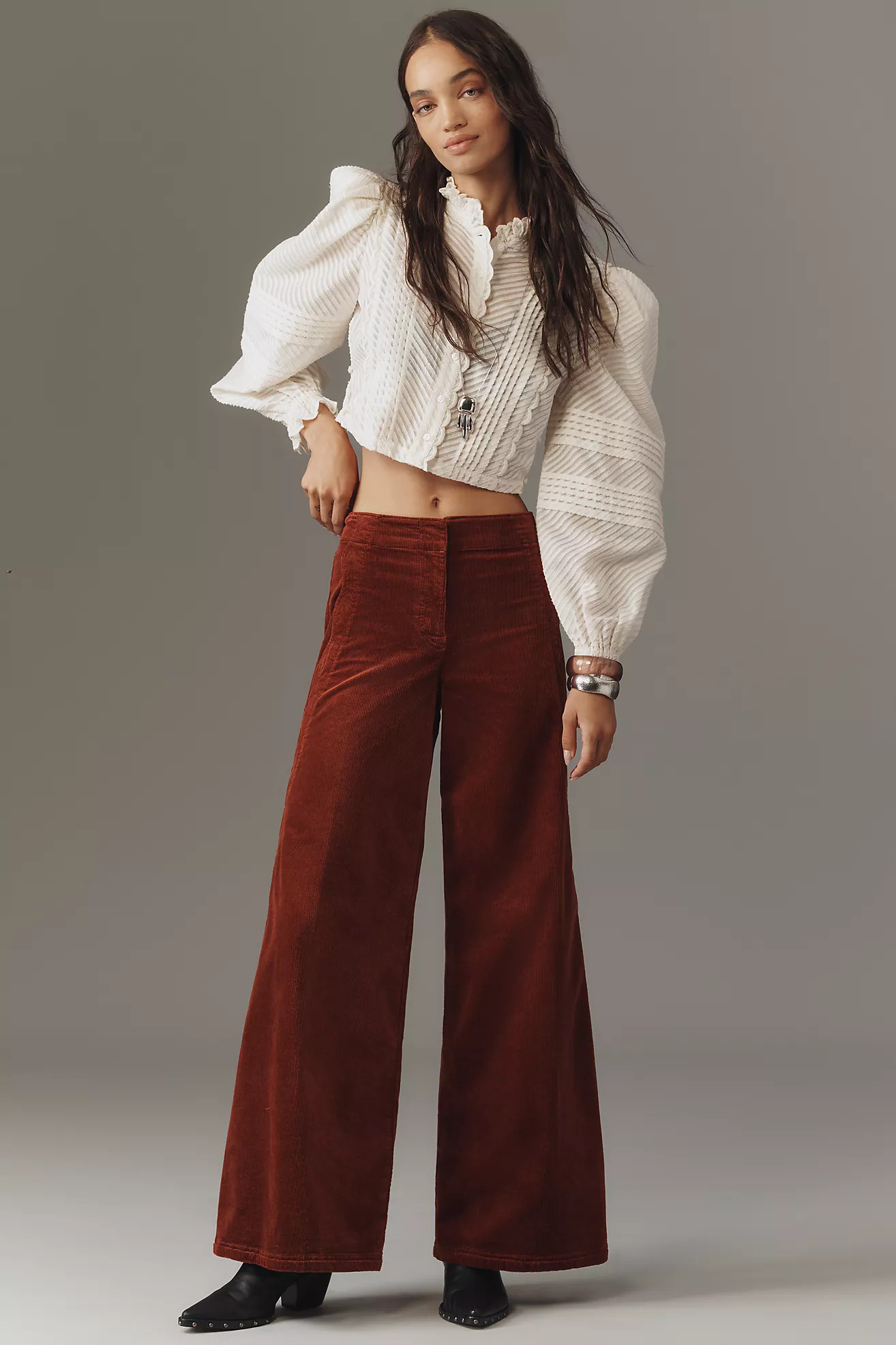 Maeve Corduroy Scallop Wide-Leg Pants | Anthropologie (US)