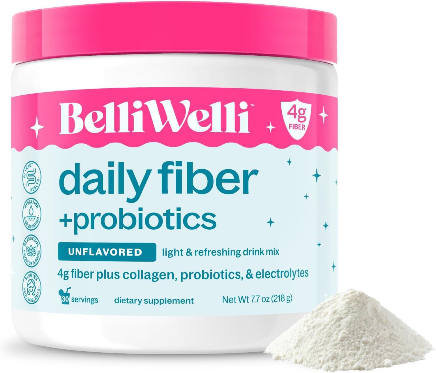 Belli Welli Unflavored Daily Fiber Supplement Powder with Collagen, Probiotics & Electrolytes | S... | Amazon (US)
