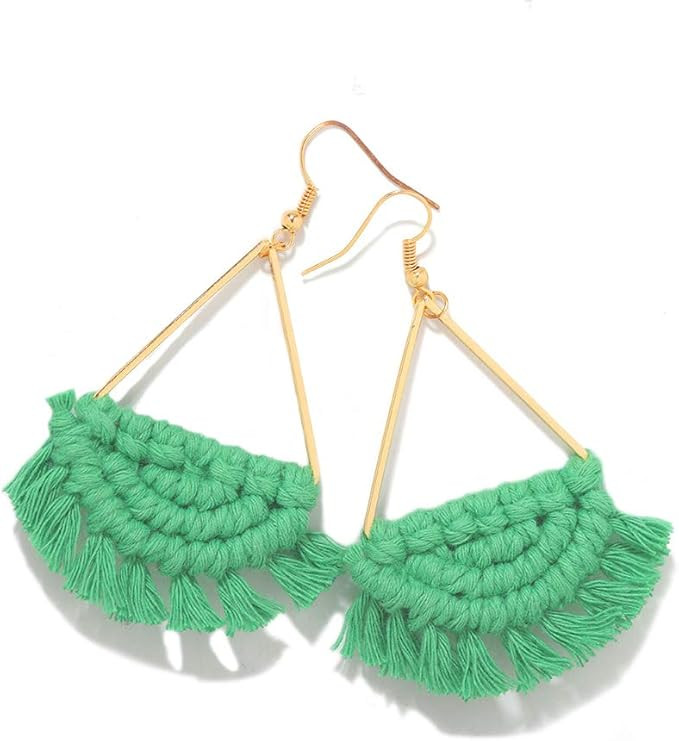Bohemian Handmade Fringe Tassel Dangle Drop Statement Earrings for Women | Amazon (US)