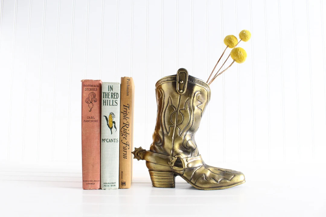 Vintage Large Brass Cowboy Boot Boot Vase Planter Country - Etsy | Etsy (US)