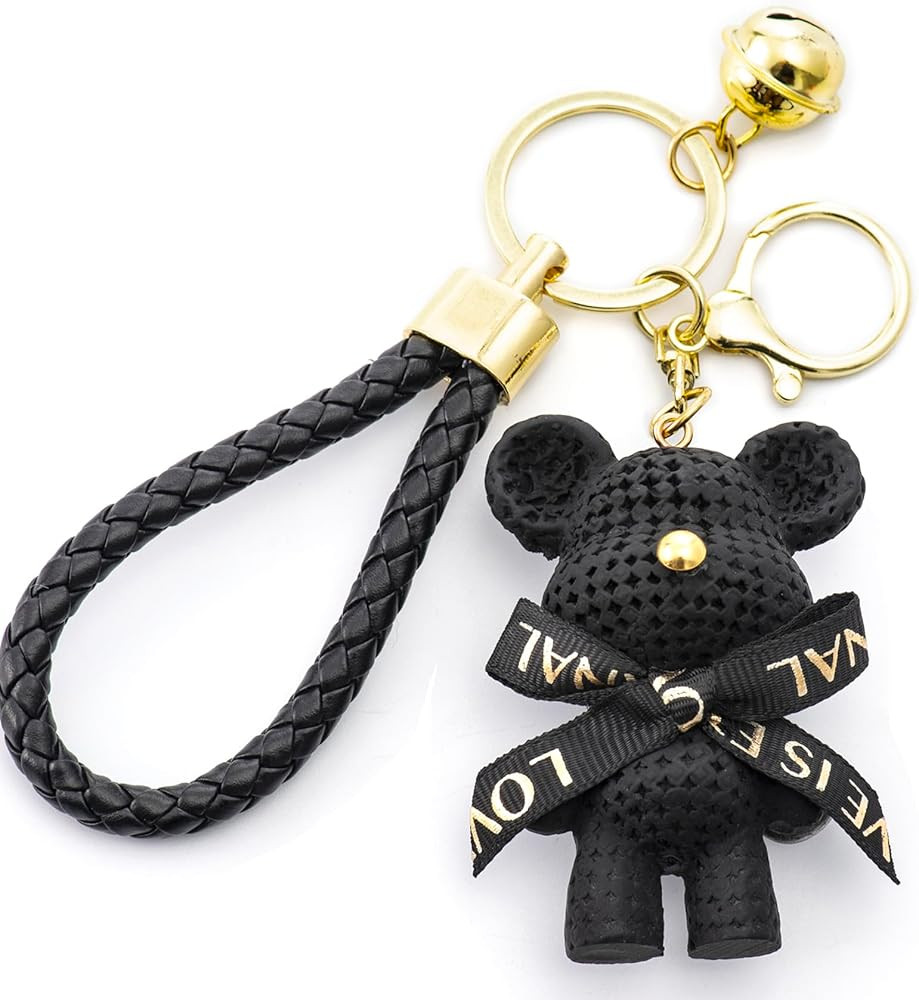 Key Chain Women Cute Bear Bag Charm with Heart Pom Pom Puff Ball Keychain Charms for Purse Backpa... | Amazon (US)