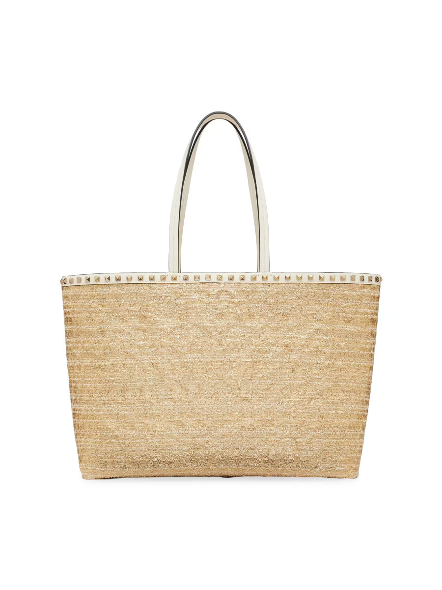 Shop Valentino Garavani Rockstud Boucle Raffia Shopping Bag | Saks Fifth Avenue | Saks Fifth Avenue