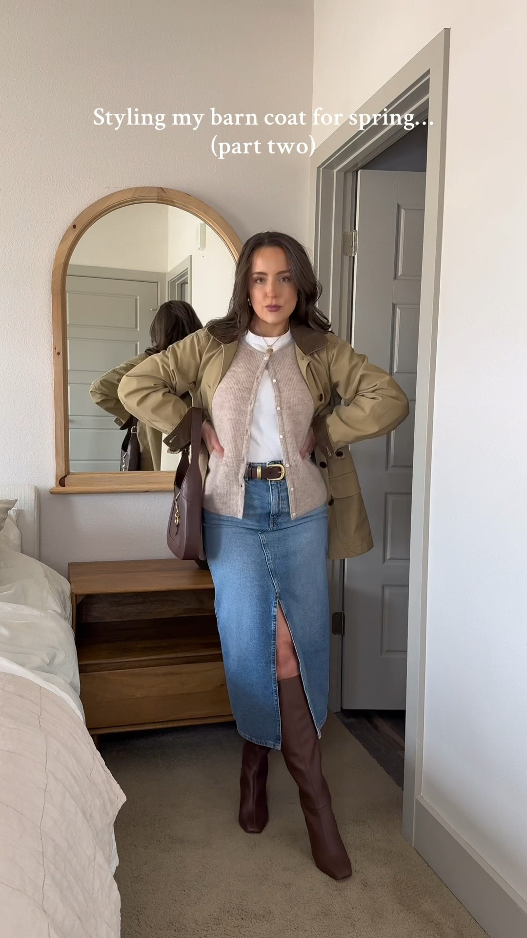 Layers are essential in spring 🤎 

My original denim midi skirt is linked but it’s sold out so I tried to find tons of other similar options!!! 

#barncoat #chorecoat #springoutfitideas #springootd #springstyle 

#LTKSeasonal #LTKStyleTip #LTKWorkwear