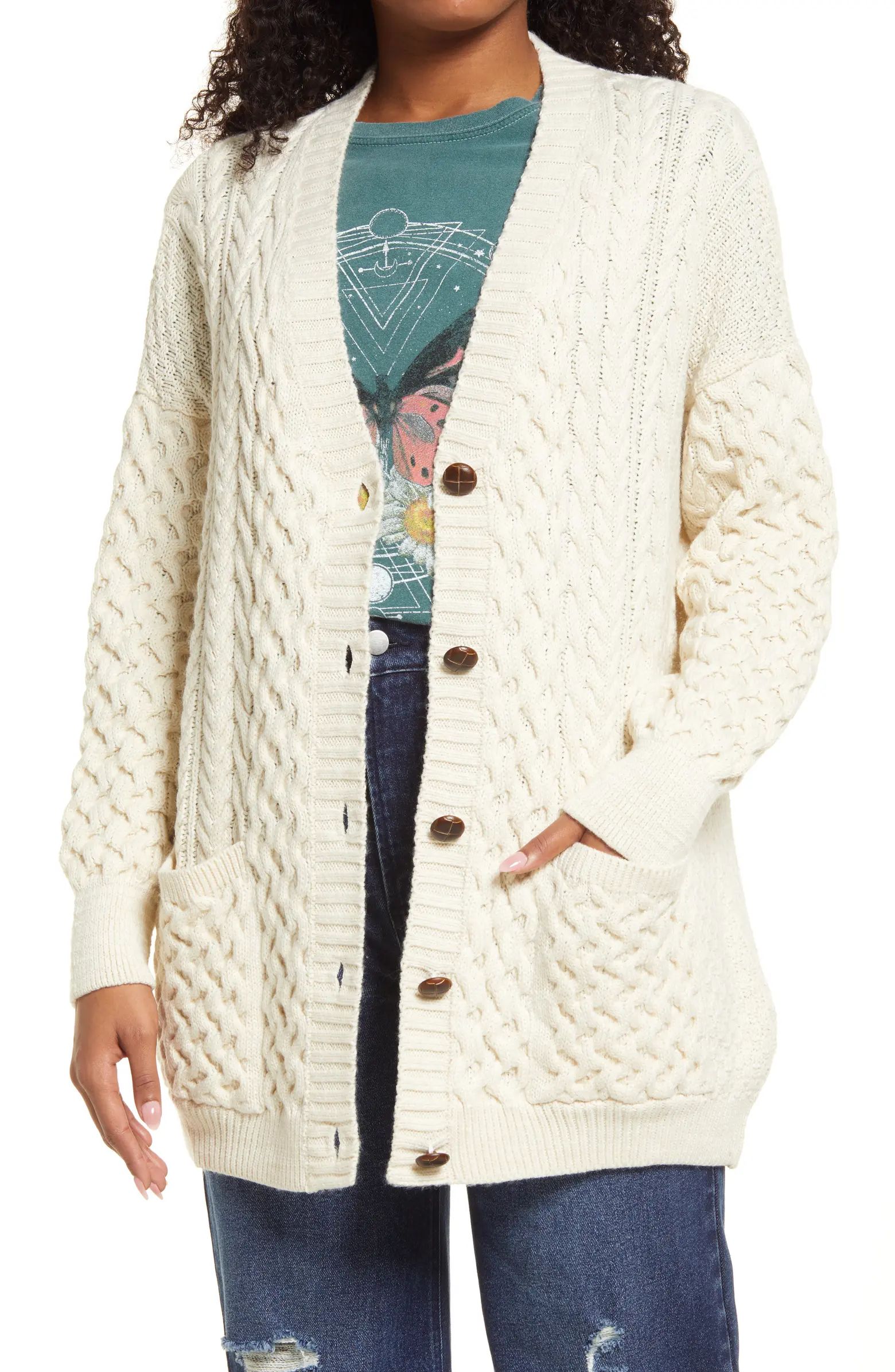 BDG Urban Outfitters Aran Mix Stitch Cotton Blend Cardigan | Nordstrom | Nordstrom