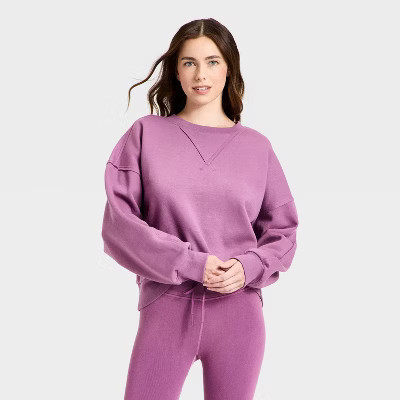 Women's Crewneck Fleece Sweatshirt - JoyLab™ Purple XL | Target