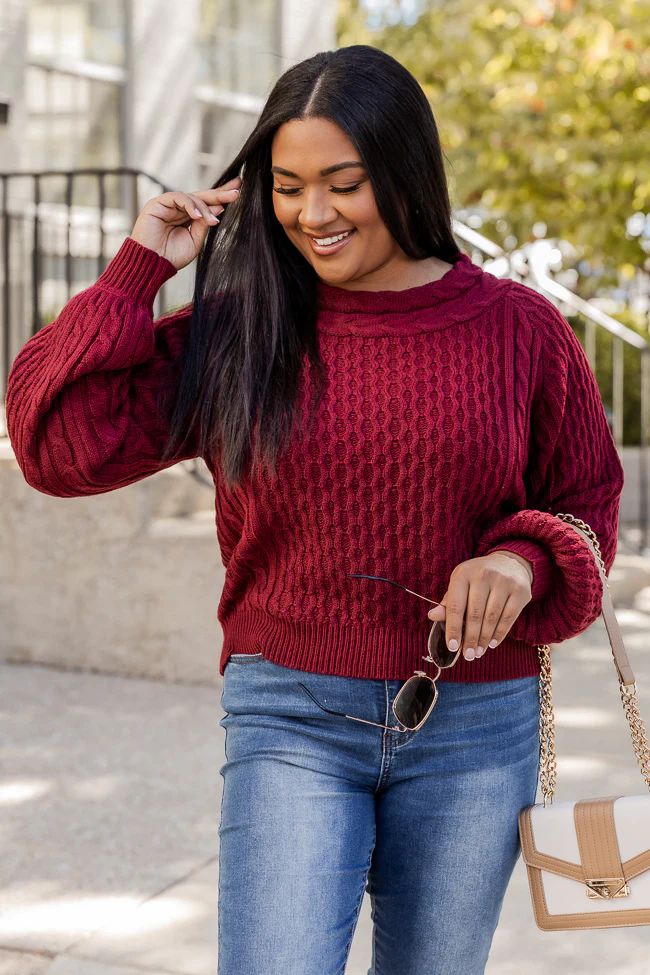 You've Got It Wine Cable Knit Braided Sweater | Pink Lily