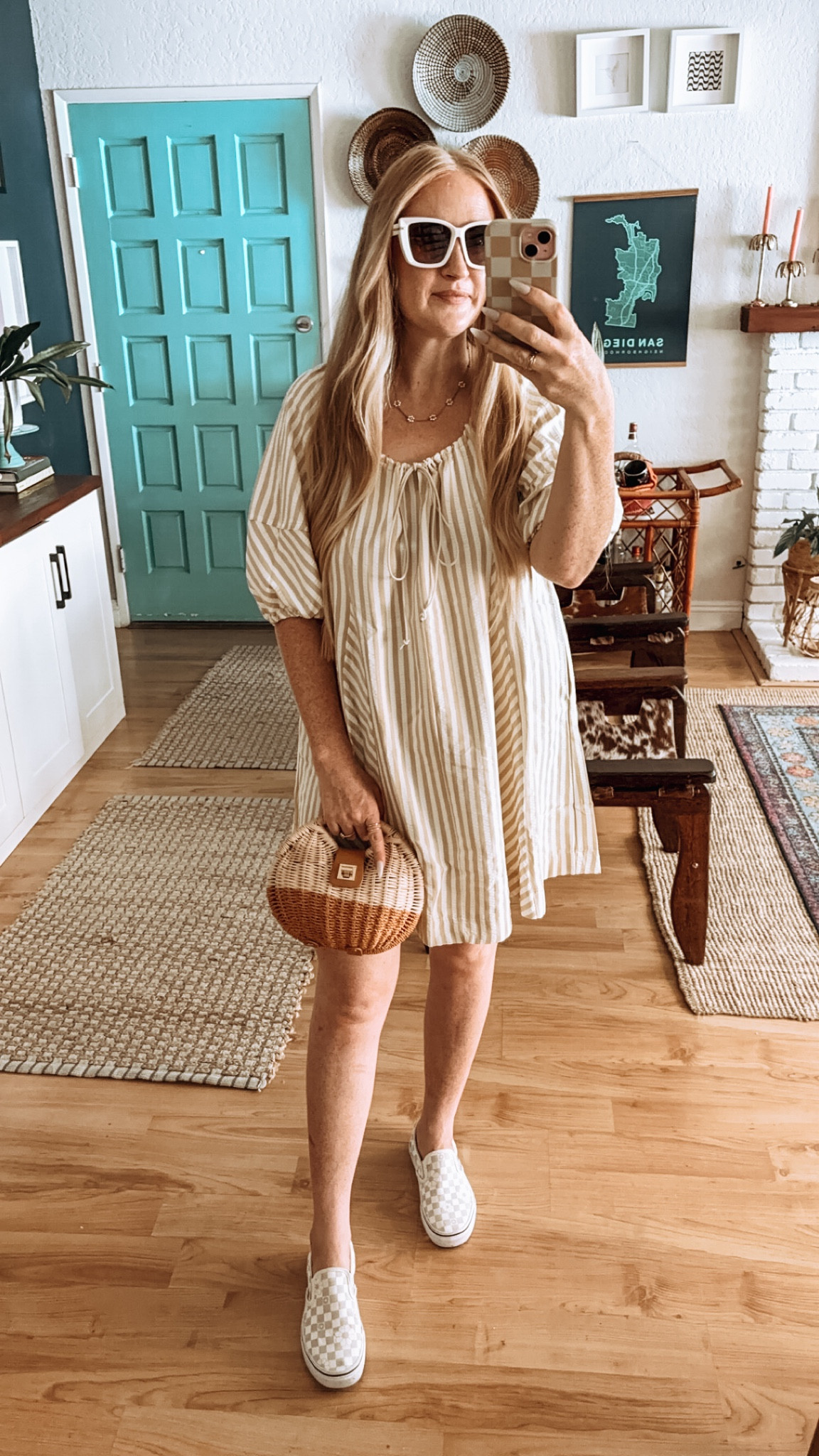Easy summer sundress ☀️ styled casually today with sneakers! 

Dress is loose, flowy babydoll style. Wearing L, probably could’ve done a M so size down if needed. 

Summer sundress, summer dress, free people style, free people look for less, vans, casual summer look, summer outfit, summer straw tote, affordable dress, daily look, ootd

#LTKStyleTip #LTKFindsUnder50 #LTKMidsize