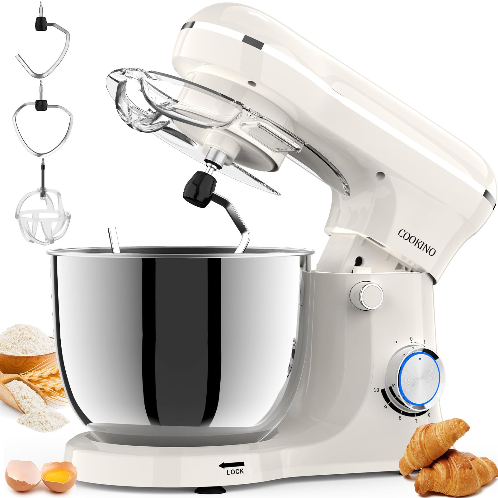 Electric Stand Mixer,10 Speeds Tilt-Head Food Mixer, 3-IN-1 Kitchen Mixer for Daily Cooks with 6.5 QT Bowl,Dough Hook, Beater, Whisk (Almond Cream) | Amazon (US)