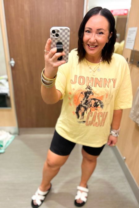 New graphic tees at Target! Wearing an xxl!  Love the bright colors on this one!  Xxl ribbed biker shorts! Sandals run tts!


#LTKOver40 #LTKMidsize #LTKSeasonal