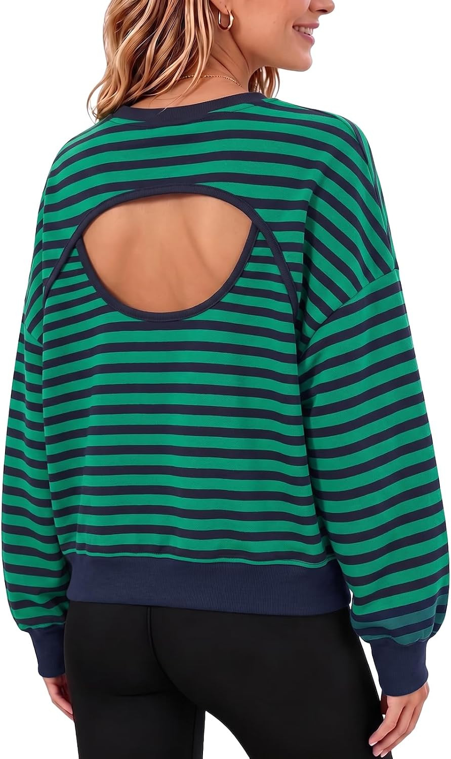 Fisoew Womens Oversized Striped Sweatshirts Casual Open Back Pullover Tops | Amazon (US)