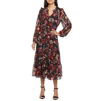 Maia Long Sleeve Floral Midi Fit & Flare Dress | JCPenney