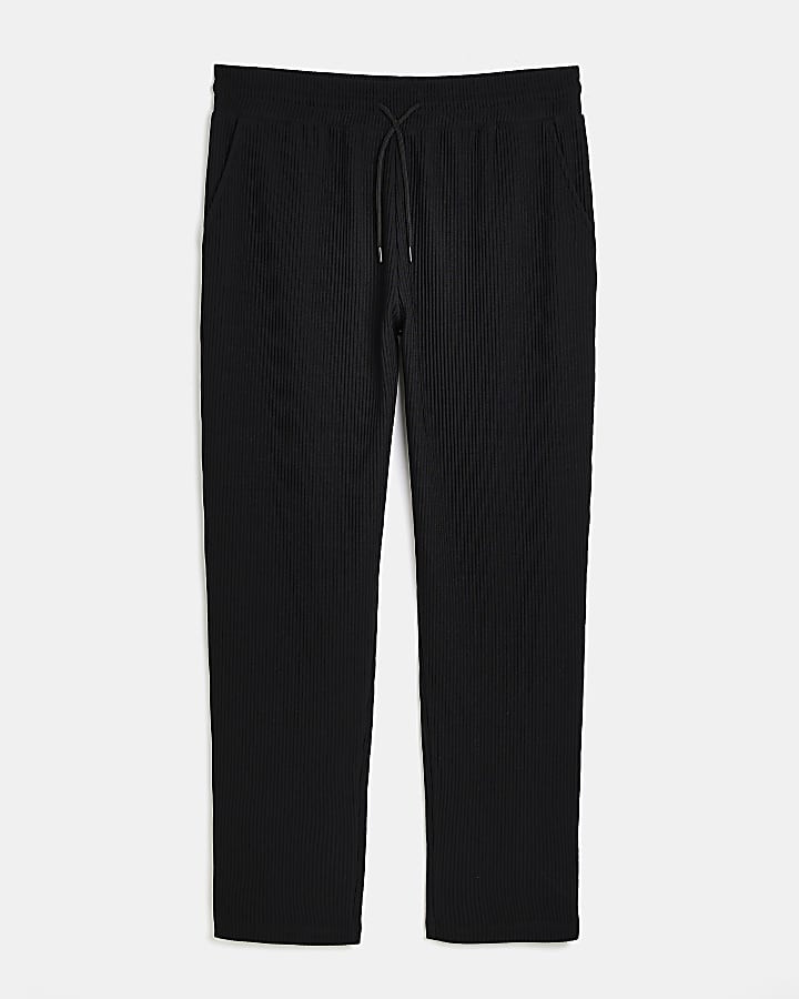 Black Regular fit Plisse Joggers | River Island (UK & IE)