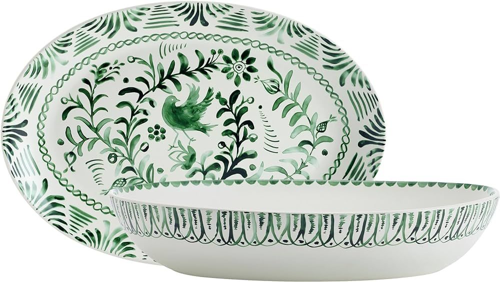 Fitz and Floyd Sicily Green Serving Bowl and Platter, 2 Piece Set | Amazon (US)