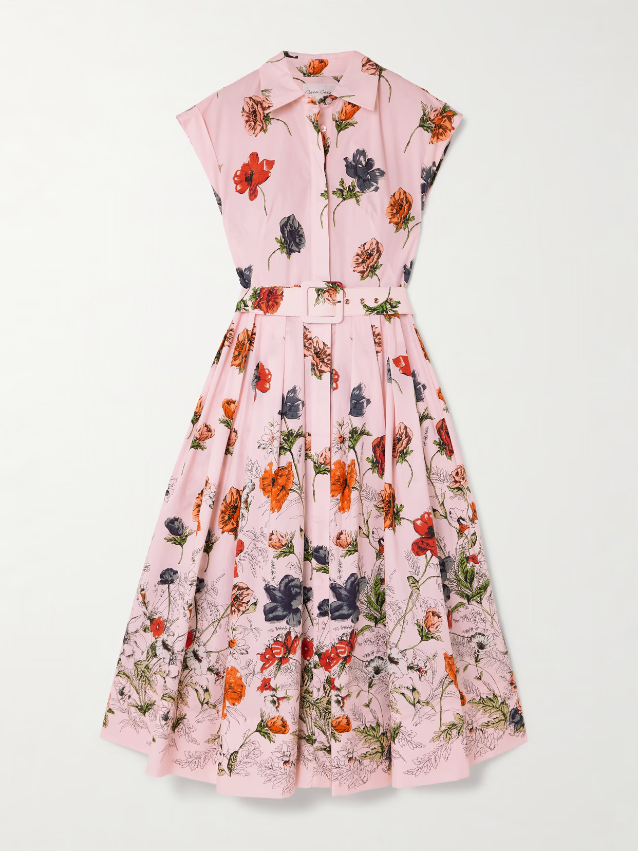 Cara Cara - Octavia Belted Pleated Floral-print Cotton-poplin Midi Shirt Dress - Pink | NET-A-PORTER (US)