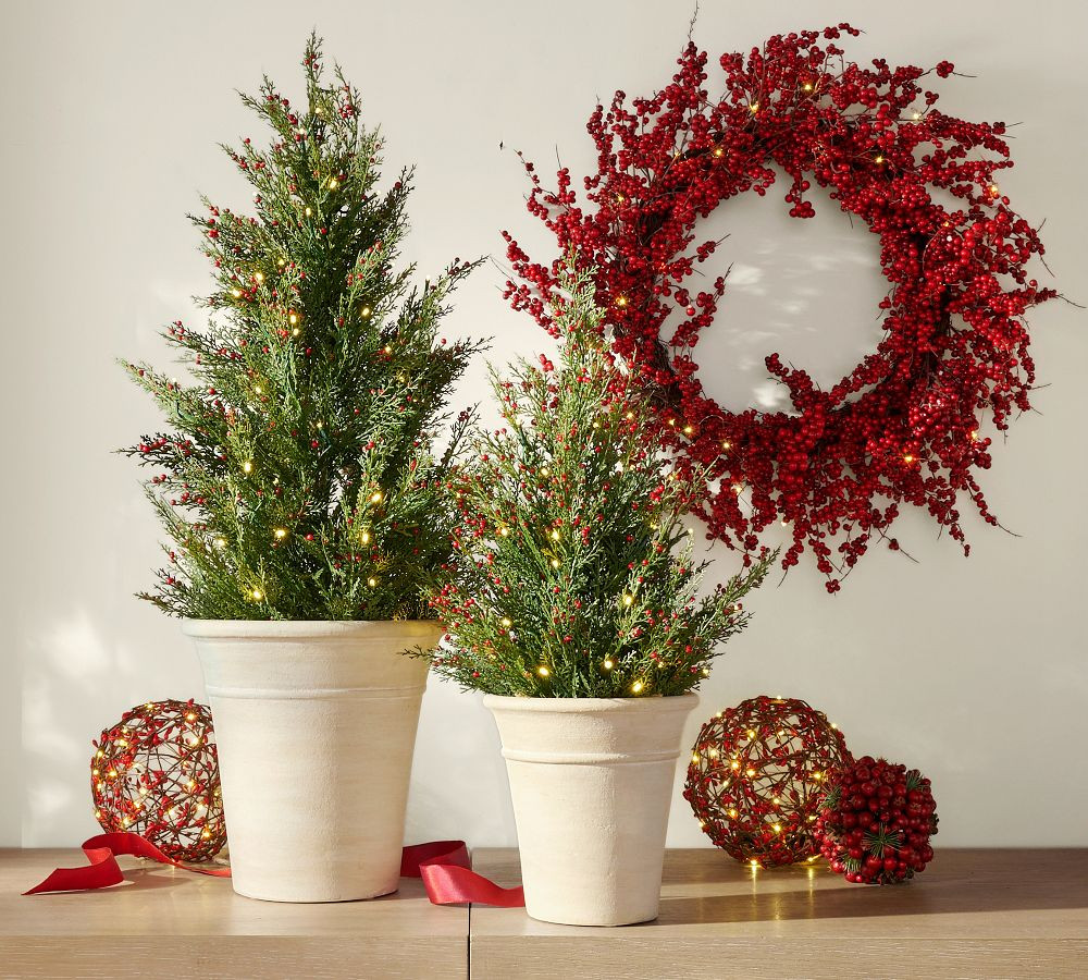Faux Lit Cedar Berry Pine Tree | Pottery Barn (US)