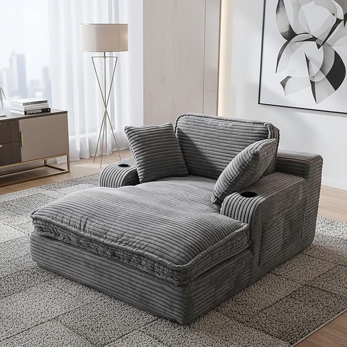 67" Oversized Chaise Lounge Chair Indoor, Soft Boneless Cloud Couch with 3 Pillows, 4 Side Pocket... | Amazon (US)