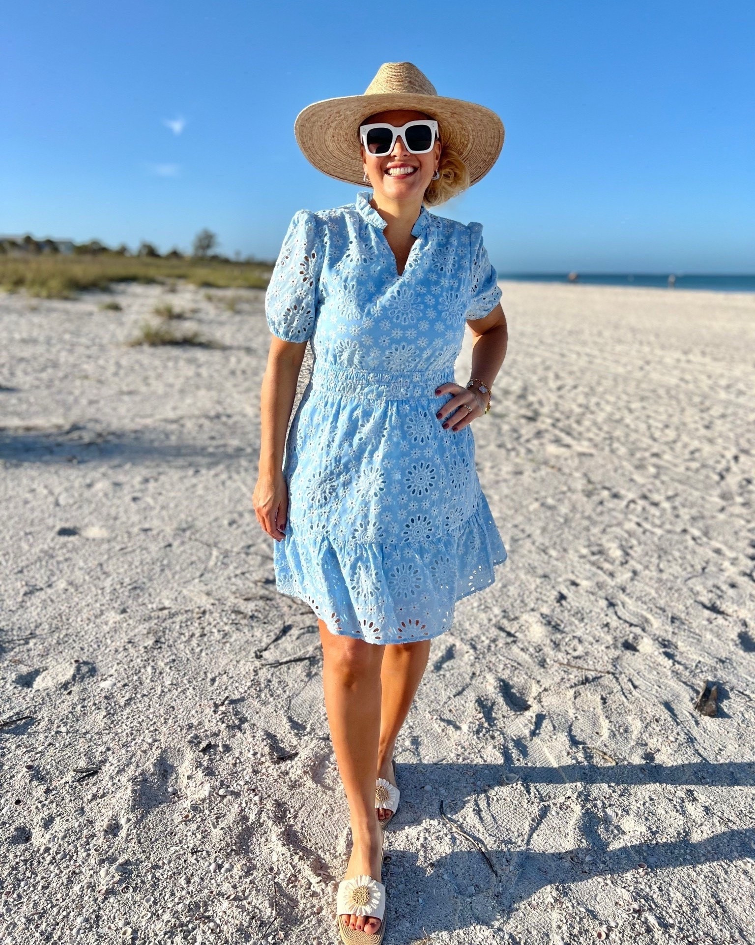 🌊SUMMER DRESS: My blue and white eyelet dress is perfect for a beach resort! 

💙It has functional side pockets, an inside lining and fits true to size. Wearing a medium.

💙Obsessed with these @analuisany blue and white hoop earrings too. They look amazing with this @amazonfashion dress.

👒Don’t forget to add the straw hat, sandals and sunglasses to complete this beach resort look!

#amazonfashion #founditonamazon #beachlook @jtstjtst11

#LTKSwim #LTKTravel