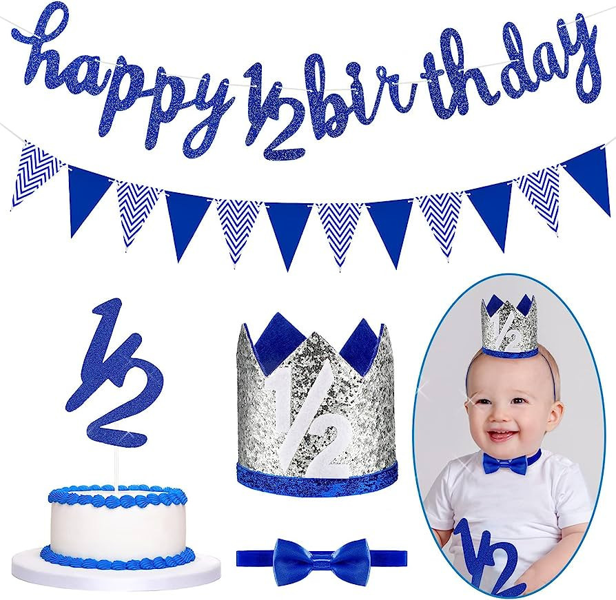 Spakon Glitter Half Birthday 6 Months Happy Birthday Banner Set Happy 1/2 Birthday Baby Boy Girl ... | Amazon (US)