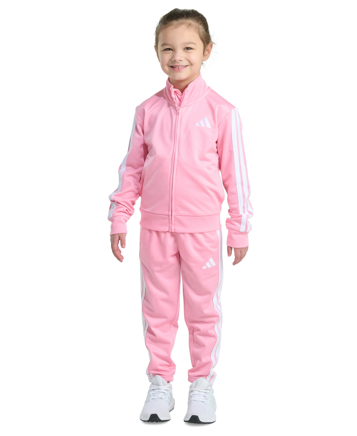 adidas Toddler & Little Girls Tricot Long-Sleeve Essential 3-Stripe Tricot Track Jacket & Pants, 2 Piece Set - Light Pink | Macy's