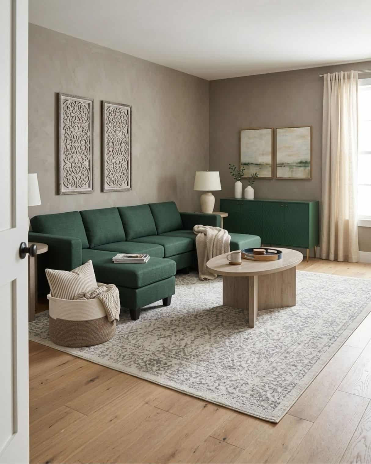 Emerald Green Sofa Living Room Design With Neutral Accents

#livingroomdesign #livingroom #greensofa #livingroomideas #livingroommakeover

The mood board features furniture & decor from Wayfair and Amazon. The mockup is an approximation of how this mood board design could look in a home.

#LTKHome