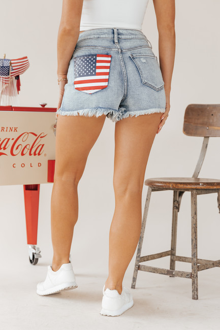 90's Denim American Flag Pocket Shorts | Magnolia Boutique