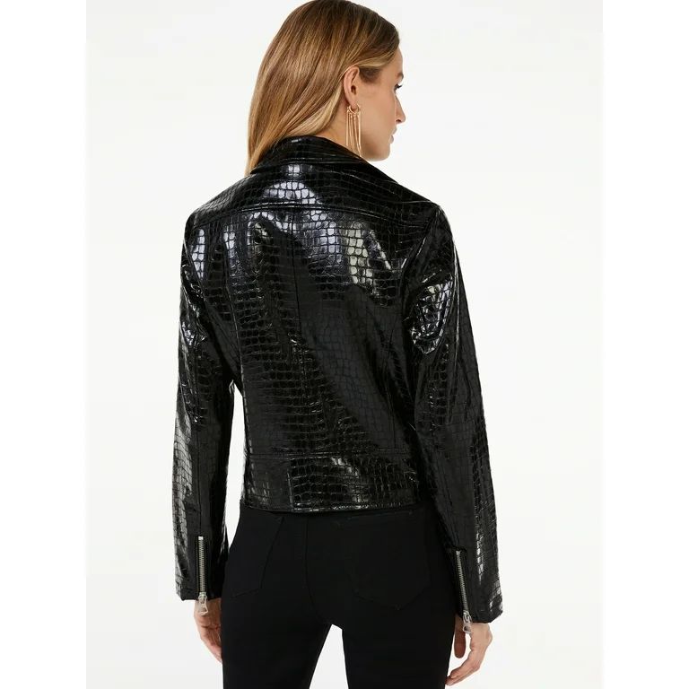 Scoop Women's Faux Leather Shine Croc Moto Jacket | Walmart (US)